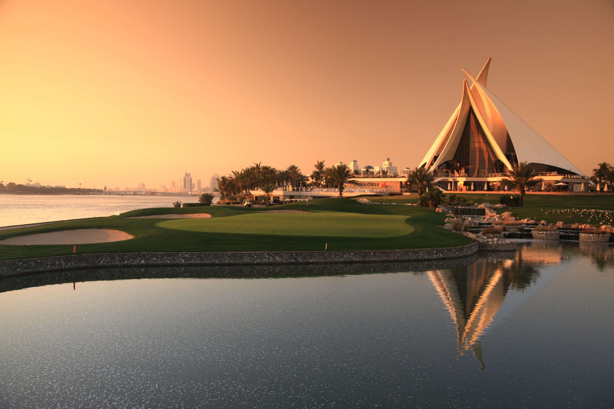 Dubai Creek golf Clubhouse Sunset Dubai Creek golf Clubhouse Sunset